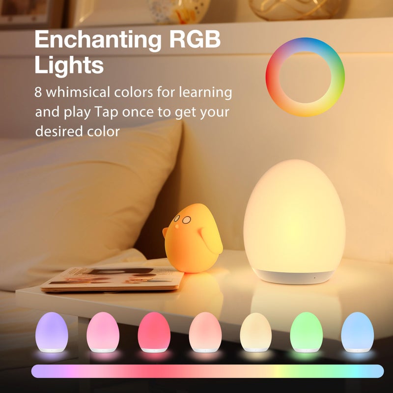 JolyWell Night Light for Kids, Baby Egg Light with 7 Colors Changing Mode & Stepless Dimming, Nursery Night Lamp BPA Free,Rechargeable Egg Night Light for Breastfeeding 1h Timer & Touch Control - Image 3